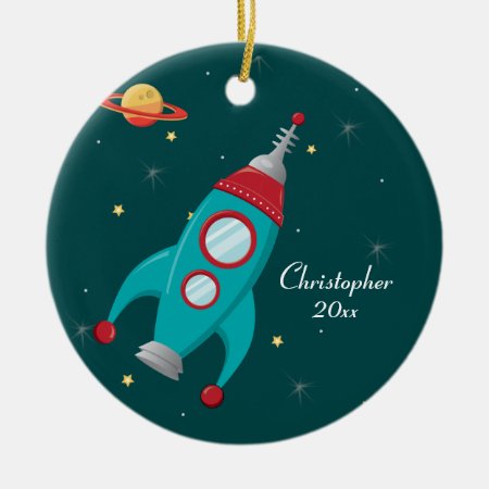 Cute Outer Space Rocket Ship Personalized Ornament