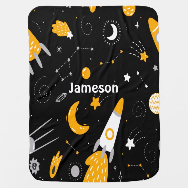 Cute Outer Space Star Moon Constellation Rocket  Baby Blanket (Front)