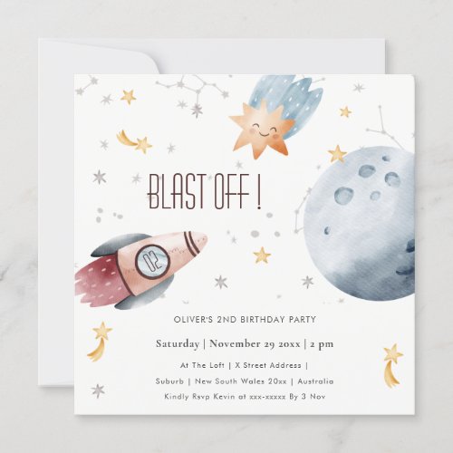 Cute Outer Space Starry Any Age Birthday Invite
