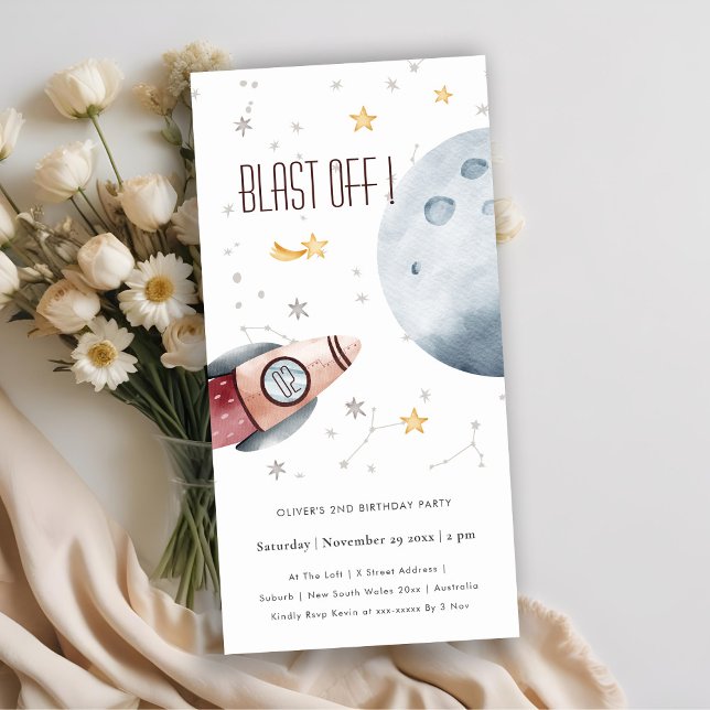 Cute Outer Space Starry Any Age Birthday Invite (Creator Uploaded)