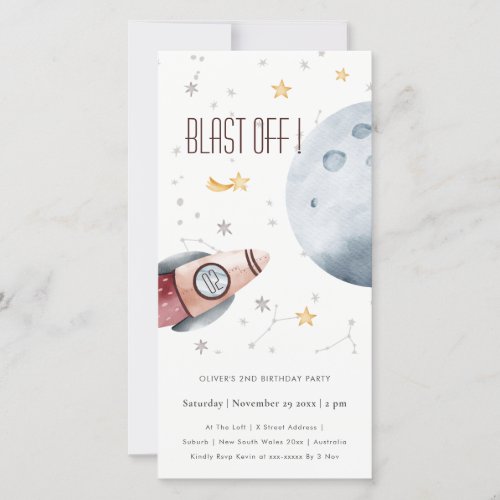 Cute Outer Space Starry Any Age Birthday Invite