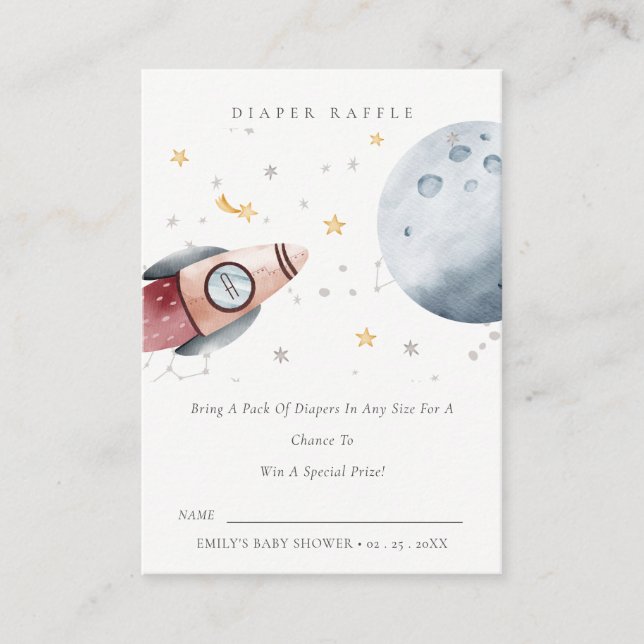 Cute Outer Space Starry Diaper Raffle Baby Shower Enclosure Card (Front)