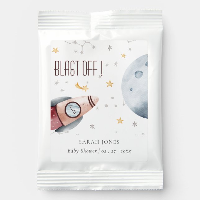 Cute Outer Space Starry Planet Rocket Baby Shower Margarita Drink Mix (Front)
