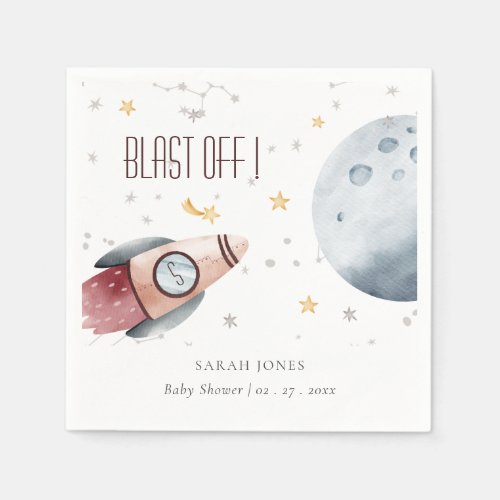 Cute Outer Space Starry Planet Rocket Baby Shower Napkins
