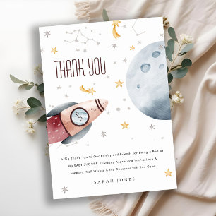 Cute Outer Space Starry Planet Rocket Baby Shower Thank You Card