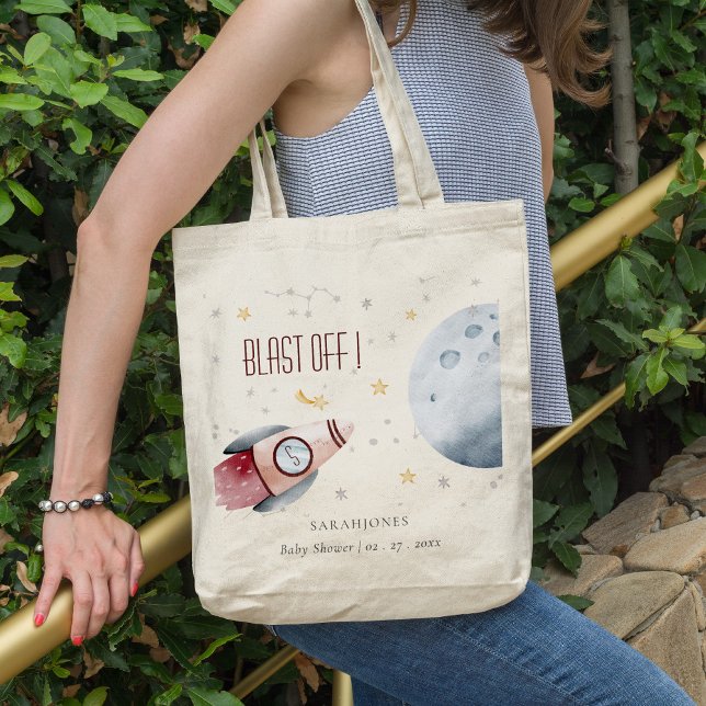 Cute Outer Space Starry Planet Rocket Baby Shower Tote Bag (Creator Uploaded)