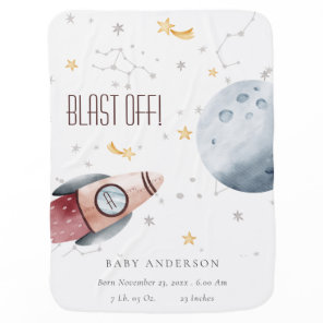 Cute Outer Space Starry Planet Rocket Birth Stats Baby Blanket