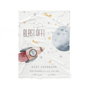 Cute Outer Space Starry Planet Rocket Birth Stats Fleece Blanket