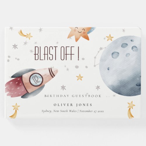 Cute Outer Space Starry Planets Any Age Birthday  Guest Book