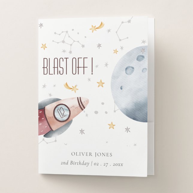 Cute Outer Space Starry Planets Any Age Birthday Pocket Folder (Front)