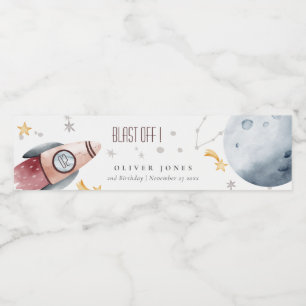 Cute Outer Space Starry Planets Any Age Birthday Water Bottle Label