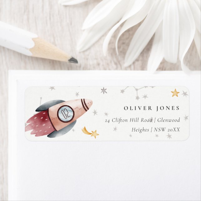 Cute Outer Space Starry Planets Birthday Address Label (Insitu)