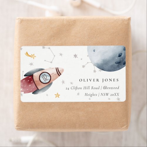 Cute Outer Space Starry Planets Birthday Address Label