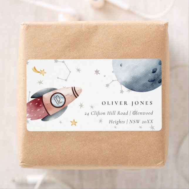 Cute Outer Space Starry Planets Birthday Address Label (Insitu)