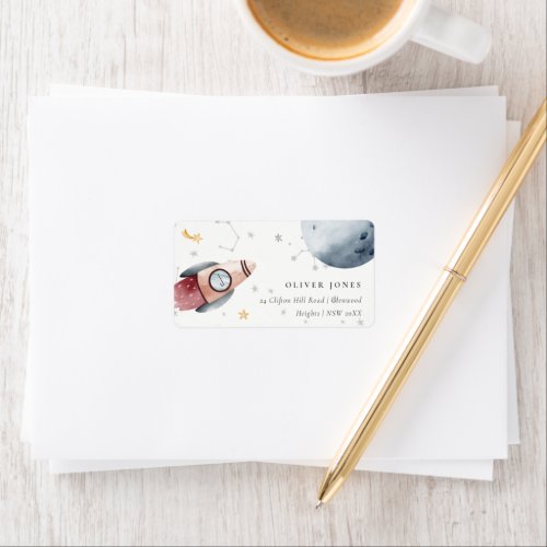 Cute Outer Space Starry Planets Monogram Address Label