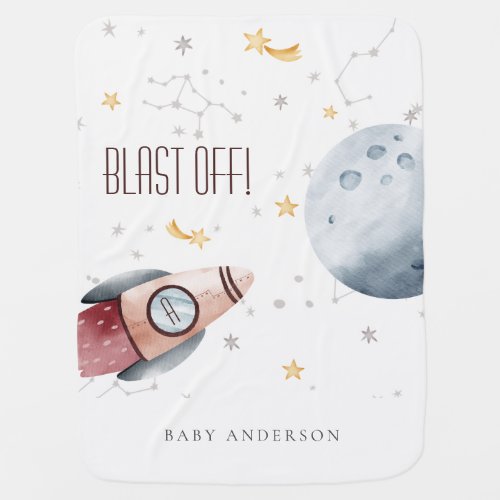 Cute Outer Space Starry Planets Monogram Boys Baby Blanket