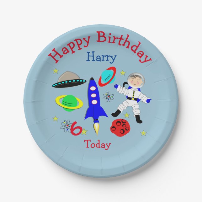 Cute outer Space Themed Birthday Party Paper Plates (Front)
