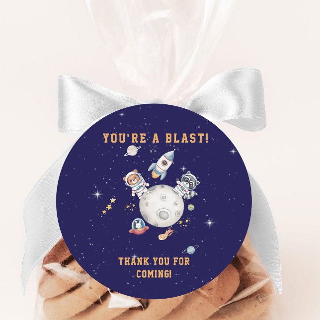 Cute outer space woodland animals birthday  classic round sticker (Creator Uploaded)