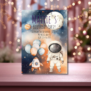 Cute Outerspace Astronaut Birthday Invitation