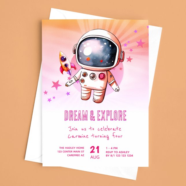 Cute Outerspace Explore 4th Birthday Invitation (Creator Uploaded)