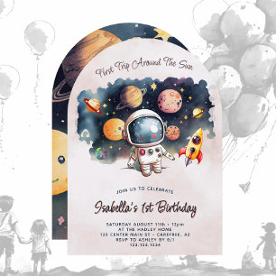 Cute Outerspace Planets 1st Birthday Invitation