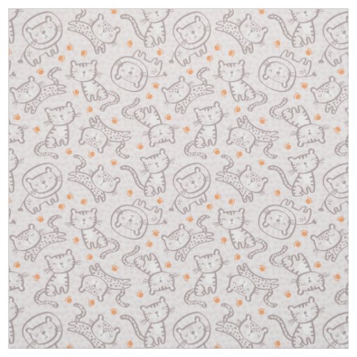 Cute Outline Jungle Animals with orange footprints Fabric