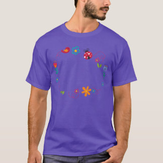 Cute oval frame with flowers ladybug and birds gif T-Shirt