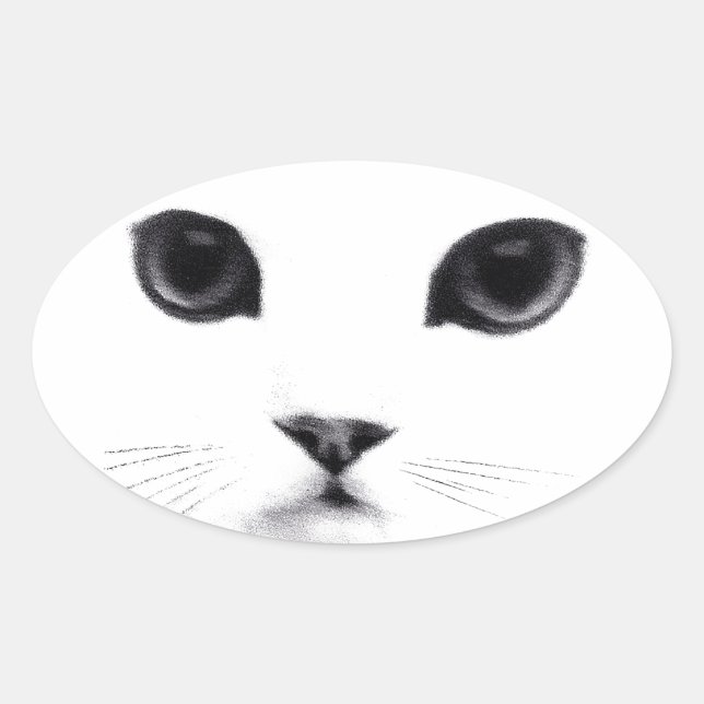 Cute Oval Kitty Cat Face Oval Sticker (Front)