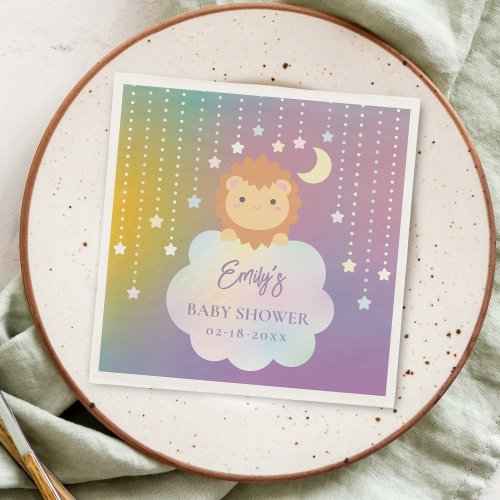 Cute Over the Moon and Stars Lion Cub Baby Shower Napkins