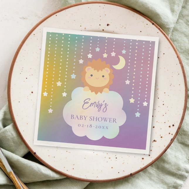 Cute Over the Moon and Stars Lion Cub Baby Shower Napkins (Creator Uploaded)