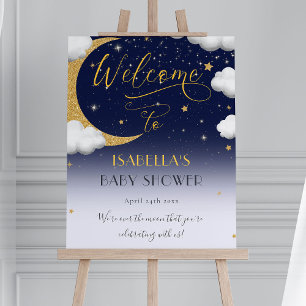 Cute Over the Moon Baby Shower Welcome Poster