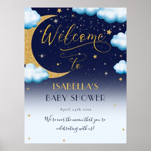 Cute Over the Moon Boy Baby Shower Welcome Poster