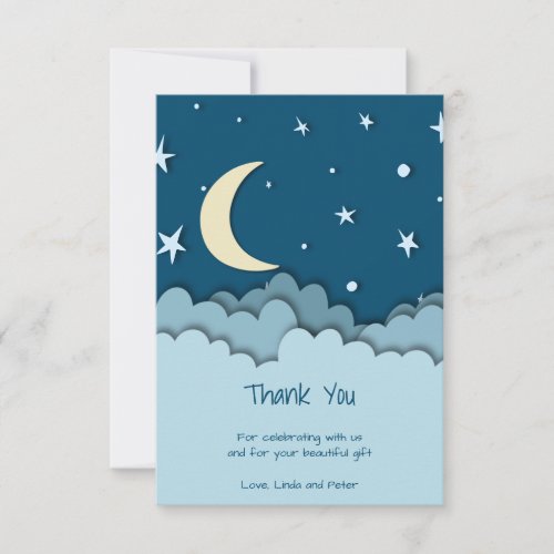 Cute Over the Moon Dark Blue Thank You Baby Shower