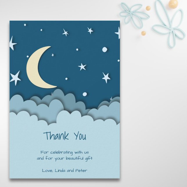 Cute Over the Moon Dark Blue Thank You Baby Shower Card (Creator Uploaded)