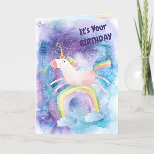 Cute Over the Rainbow Unicorn Birthday Card
