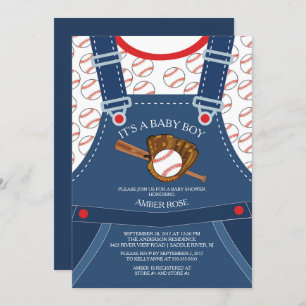 Cute Overalls BASEBALL Baby Shower Invitation