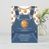 Cute Overalls BASKETBALL Baby Shower Invitation (Standing Front)