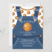 Cute Overalls BASKETBALL Baby Shower Invitation (Front)
