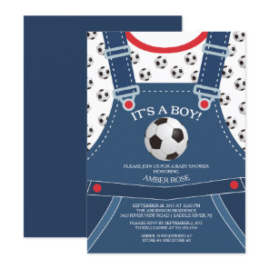 Cute Overalls SOCCER Ball Baby Shower Invitation