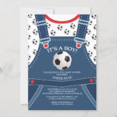 Cute Overalls SOCCER Ball Baby Shower Invitation (Front)