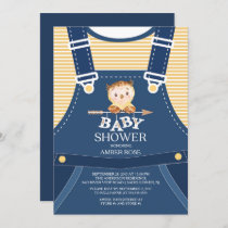 Cute Overalls Woodland Owl Baby Shower Invitation