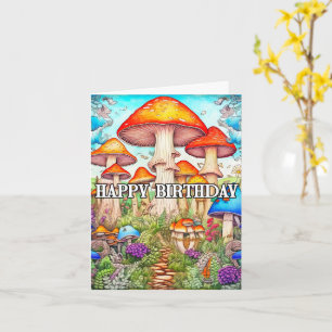 Cute Overgrown Mushroom Forest Illustration Card