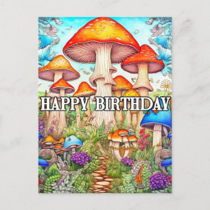 Cute Overgrown Mushroom Forest Illustration Postcard