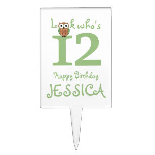 Cute Owl 12th Birthday Cake Topper
