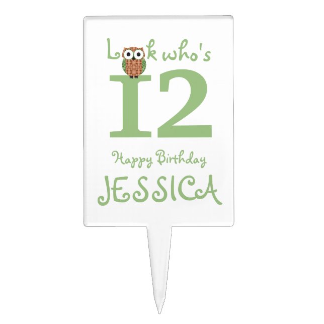 Cute Owl 12th Birthday Cake Topper (Front)