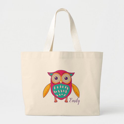 Cute owl 2 cartoon illustration large tote bag