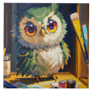 Cute Owl Acrylic and Palette knife strokes Ceramic Tile