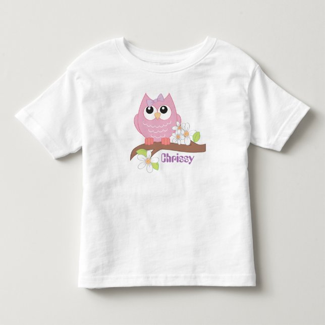 Cute owl add name toddler girls t-shirt (Front)