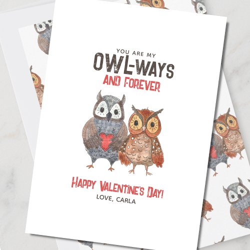 Cute Owl Always and Forever Valentines Day Holiday Card