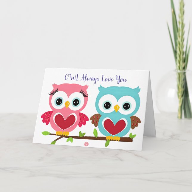 Cute Owl Always Love You Anniversary & Valentine's Card (Front)